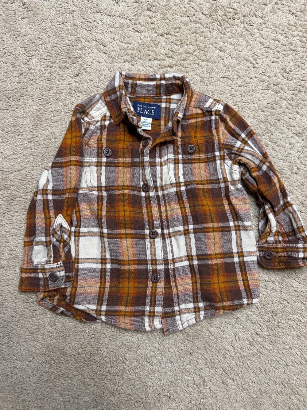 The Children's Place Plaid Button-Down Shirt in Brown, White & Orange